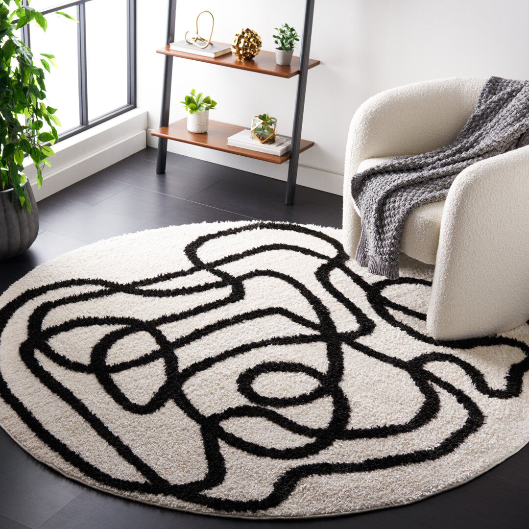 Ivy Bronx Darshini Geometric Area Rug Ivory Round 201 cm