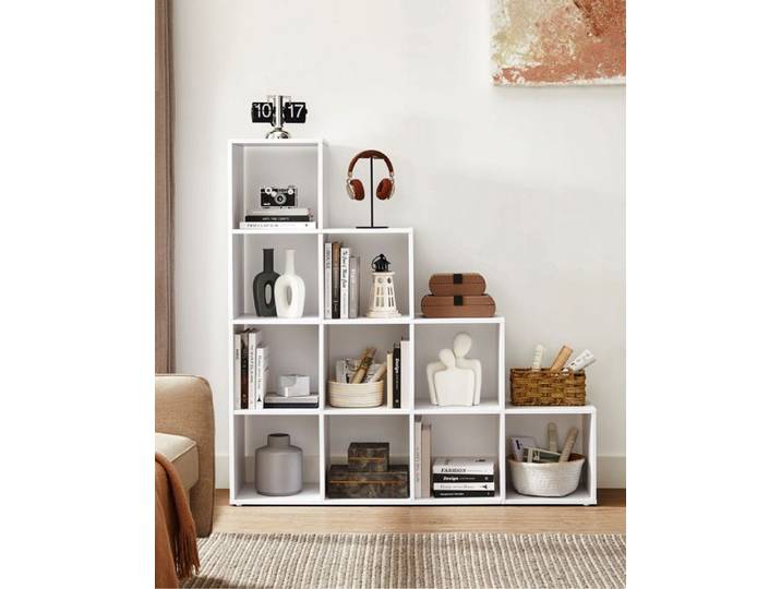VASAGLE Bibliothèque à 10 Compartiments Étagère avec Casiers Ouverts Meuble de Rangement 29 x 129 5 x 129 5 cm Blanc
