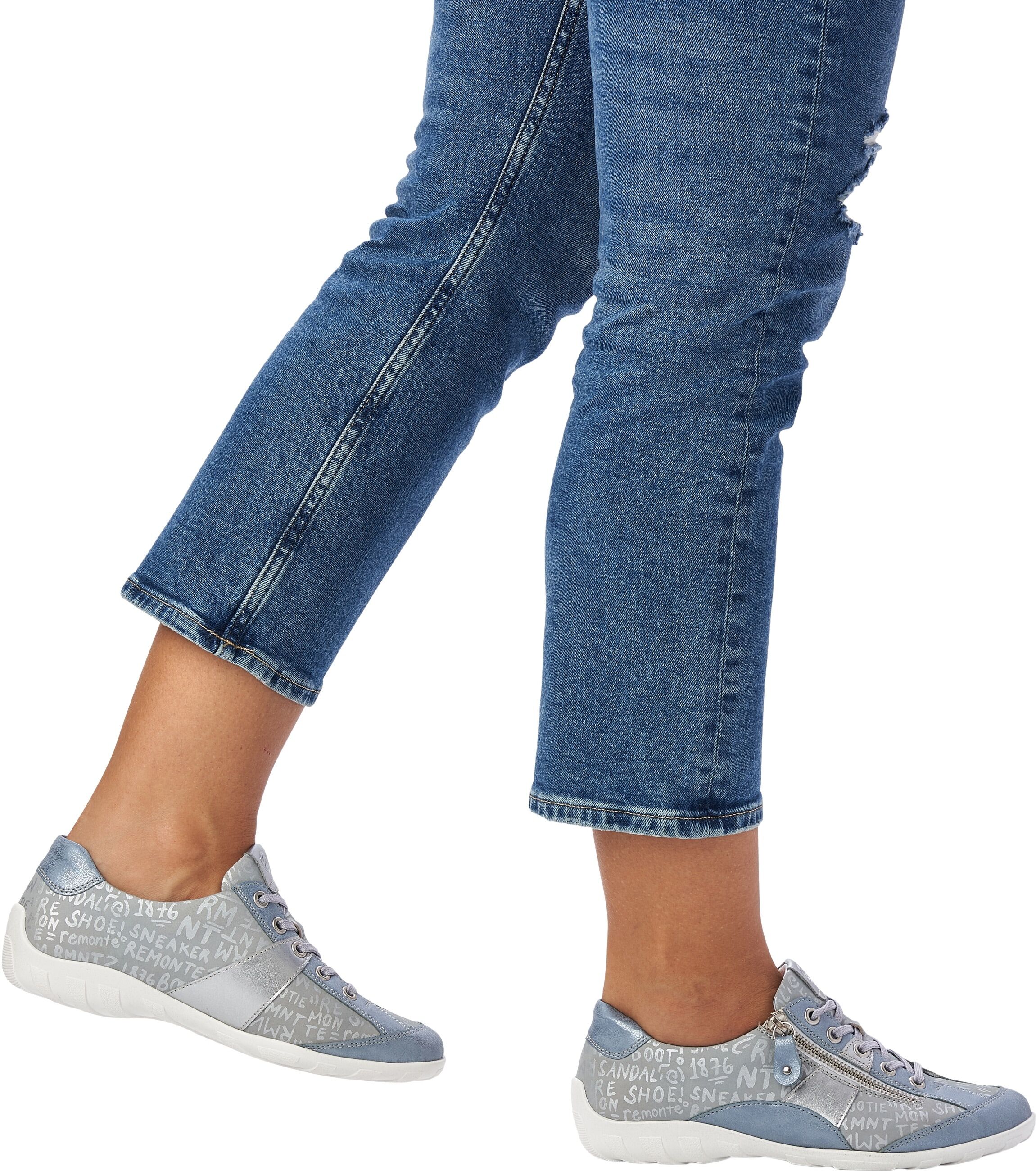 Schnürschuh REMONTE, Damen, Gr. 38, silber (hellblau, silberfarben), Leder, Lederimitat, Schuhe Schnürschuh, mit feinem Metallic-Schimmer, Freizeitschuh, Halbschuh, Schnürschuh hellblau, silberfarben 38
