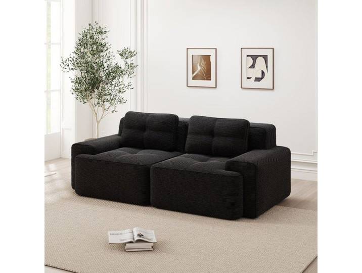 Canapé Modulaire sans Structure Sofa de Salon Moderne à Assise Profonde Sofa en Velours Côtelé Nuage Loveseat Canapé-lit Noir