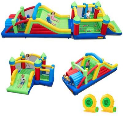 Costway Inflatable Obstacle Course Bounce House with Dual Slides with 2 680W Blower
