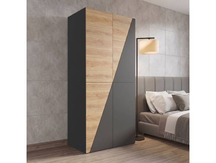 Armoire - ZEVKOR - 90×50×200 cm - 2 portes battantes - 2 tiroirs - Tringle & porte-pantalons