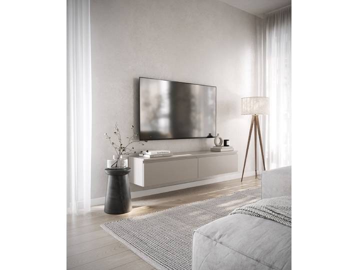 Meuble TV suspendu Bemmi Panneau de particules revêtu Beige/Cachemire 150cm