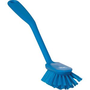 Vikan Spülbürste mit Kratzkante, Kunststoffgriff mit PBT-Borsten, blau, Länge 28 cm
