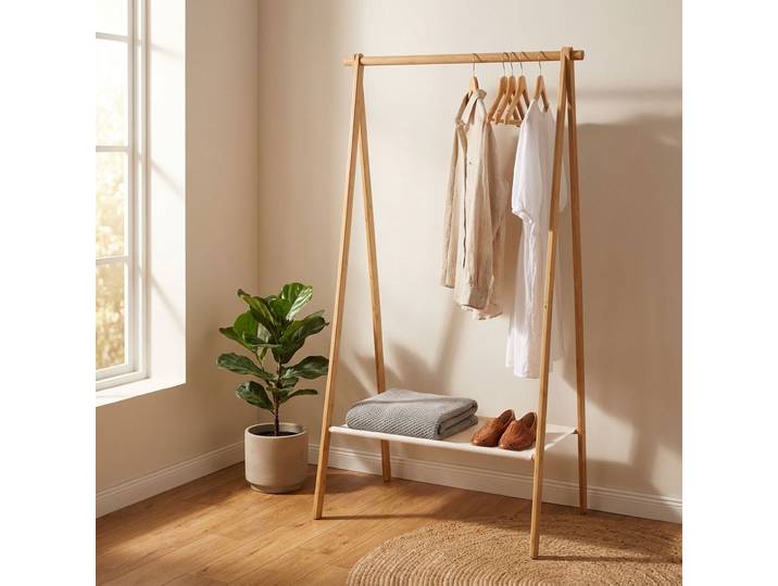 Bambus Kleiderständer mit Textil-Ablage, 86 x 57 x 155 cm