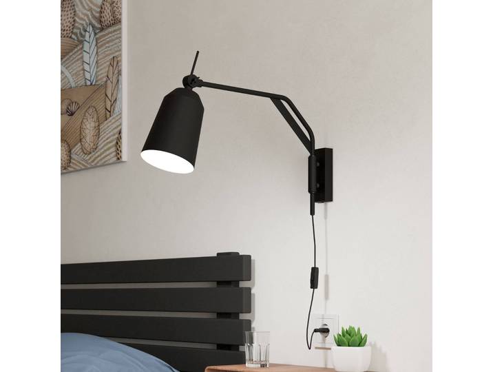 Wandlamp Loreto, zwart, Woon-/ Eetkamer, metaal, wandlamp