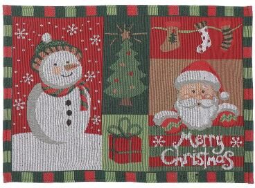 IH Casa Decor Tapestry Unbacked Placemat (Snowman Santa) - Set of 12