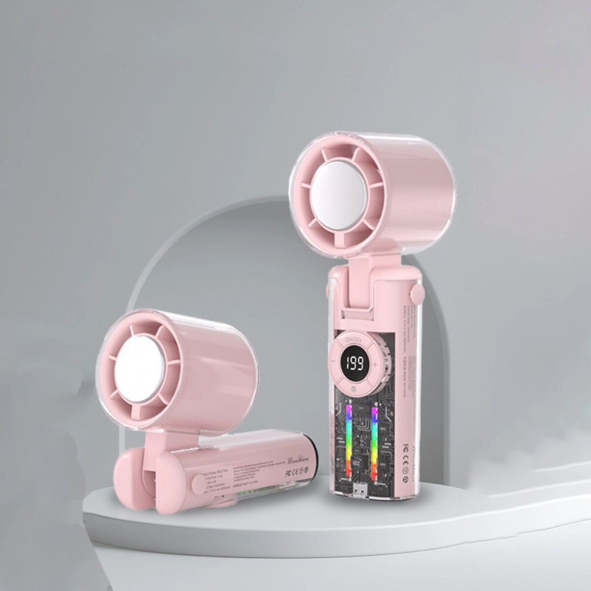 INF Tragbarer Handventilator mit 16°C Eis-Kühlung, 4000mAh Akku, 199-Stufen digitaler Anzeige, USB-C wiederaufladbar Rosa