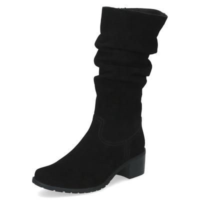 Stiefel CAPRICE, Damen, Gr. 38,5, schwarz, Nubukleder, Schuhe Stiefel, Blockabsatz, Langschaftstiefel mit slouchy Falten am Schaft
