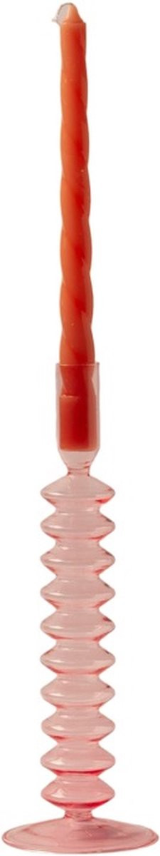 WinQ Ronde Glas Kaarsenhouder Pink - Kaarsenstandaard voor 1 dinerkaars - B/D/H: 9 x 9 x 29,5 cm