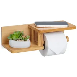Relaxdays Bambus Toilettenpapierhalter 2 Ablagen Hellbraun