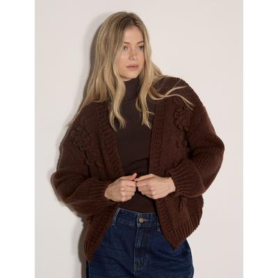 Cardigan APRICOT "Cardigan mit Rosenapplikation", Damen, Gr. L (40), braun, Strick, Obermaterial: 100% Polyester PES., uni, Modisch, Gerippt, Strickjacken, mit Häkelverzierung