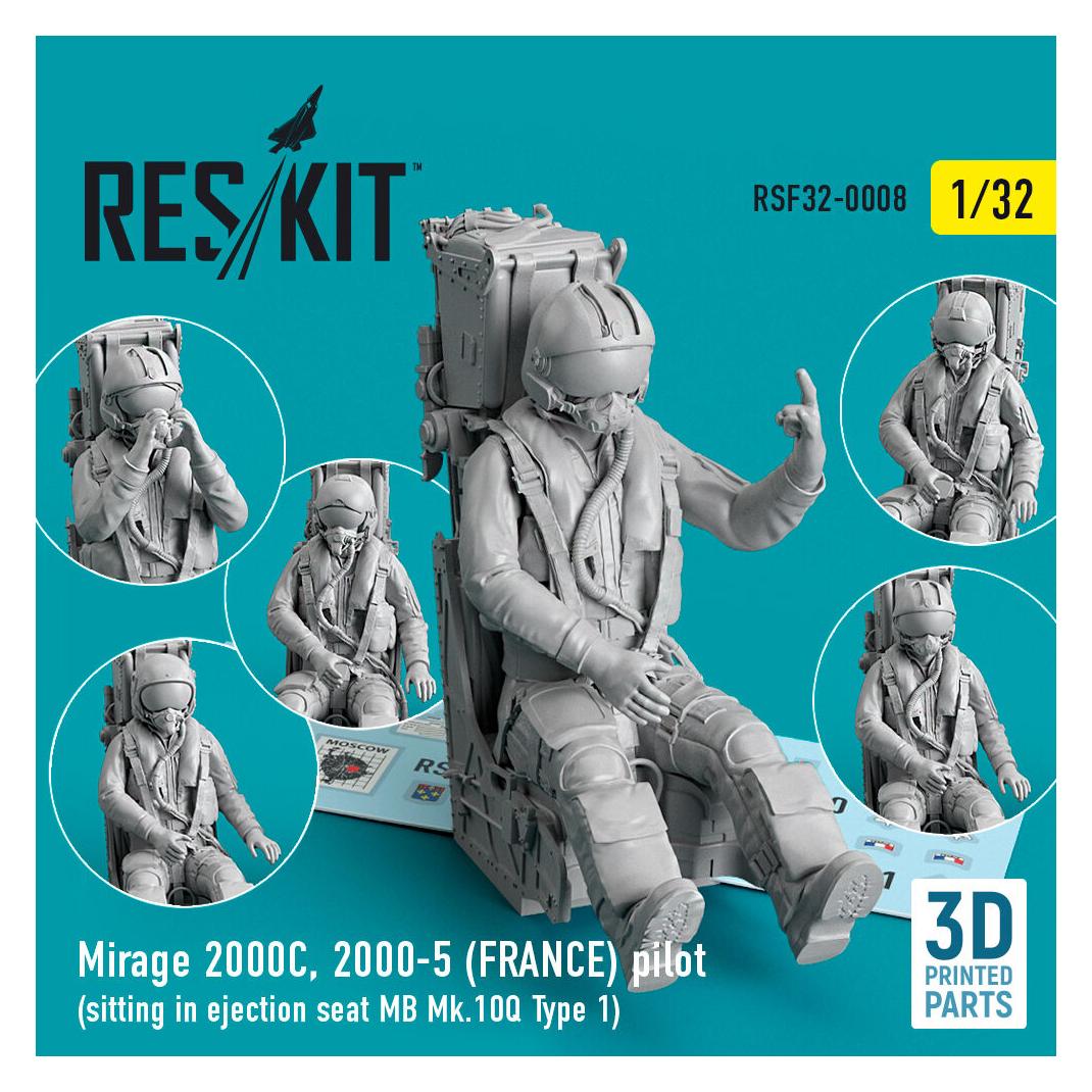 ResKit Mirage 2000C, 2000-5 (FRANCE) pilot sitting in ejection seat MB Mk.10Q (Type 1) (3D Printed) (RSF32-0008)