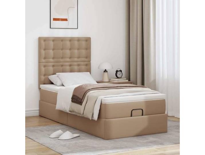 KTHLBRH Cappucino Boxspringbett mit Matratze 90 x 190 cm Kunstleder, hydraulischer Aufzug, Taschenfedern, inklusive Matratzenschoner
