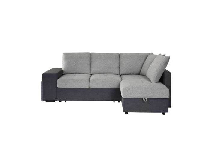 Canapé d'angle convertible droit EVERY tissu gris foncé et gris clair