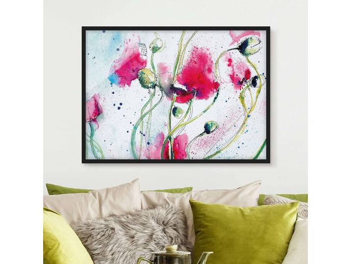 Tableau déco Poppies I Papier Cadre : placage en bois véritable Pin Mauve 100 x 70cm
