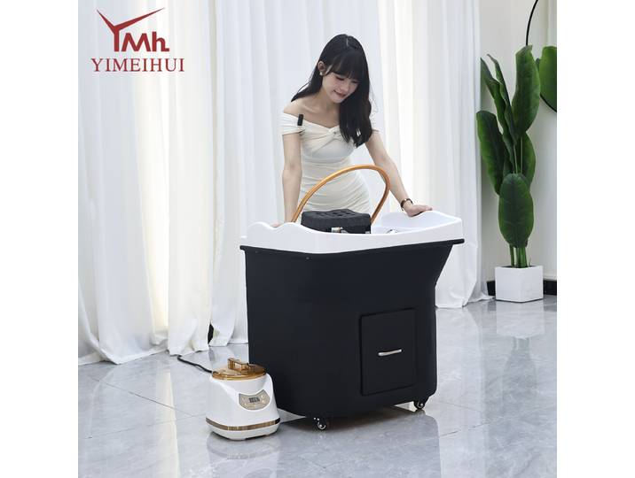 Bac à shampoing portable en acrylique noir pour salon, avec circulation d'eau, pour lavage de cheveux