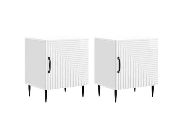 Tmriohed Nachttisch 2er Set Hochglanz Weiß 43x34,5x50 cm Holzwerkstoff Kompakte Beistelltische fürs Schlafzimmer mit Schwenktür, stabilen Metallbeinen und viel Stauraum für persönliche Dinge.