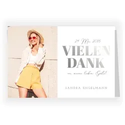 Dankeskarte Jugendweihe: Sonnige Blumen mit Fotos in Weiß