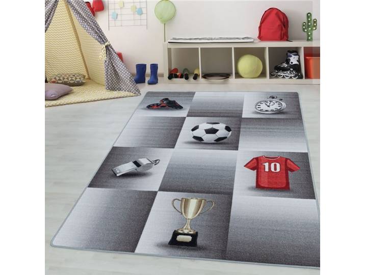 Teppium Tapis enfant Motif football à carreaux coloris gris 160x230 cm tapis chambre enfant tapis chambre bébé