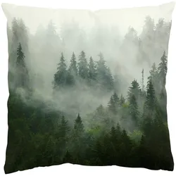 KISSENBEZUG Tiefgrüner Tannenwald im Nebel 50/50 cm