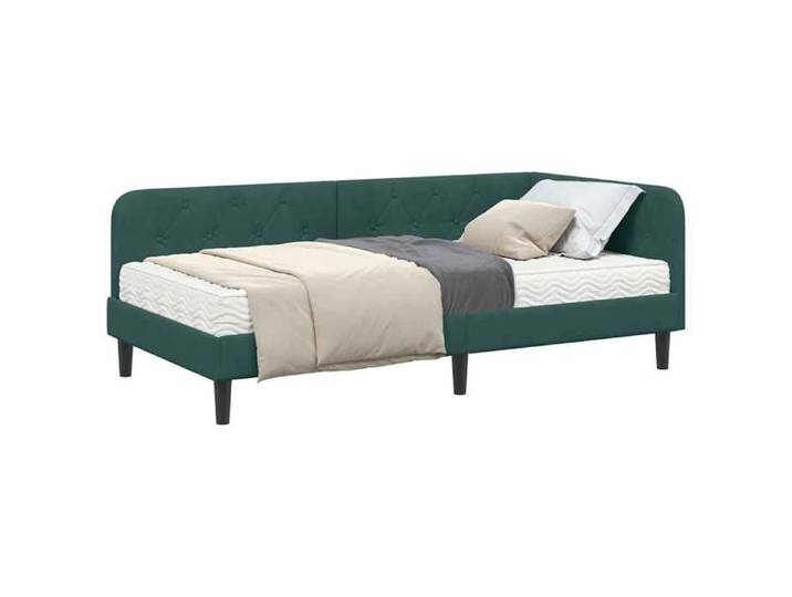 Cadre de lit d'angle - - 90x200 cm - Vert foncé - velours - Tête de lit - Lit simple - Canapé et lit 24828
