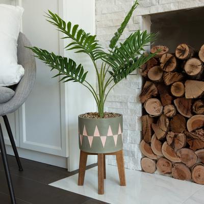 Flora Bunda 3.15'FT Palm in Cement Planter on Wood stand - ONE-SIZE