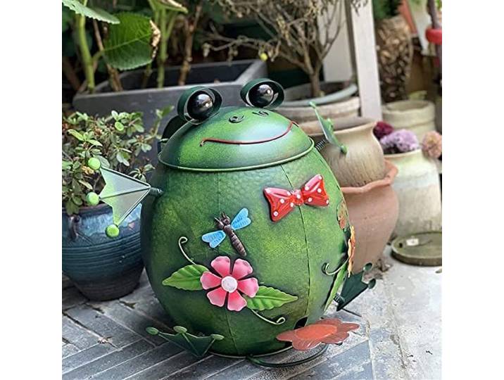 CIRONI Niedliche Garten-Frosch-Ornamente, Tier-Frosch-Mülleimer für den Außenbereich mit Deckel, dekorativer Metall-Mülleimer und Abfallbehälter für Zuhause, Terrasse, Hof