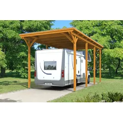 Skan Holz Caravan-Carport Emsland 404x846 cm mit erhöhter Einfahrt-eiche hell Holzcarport