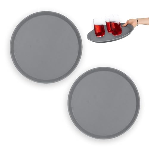 Relaxdays Antislip dienblad set van 2, rond, grijs, Diameter: 35 cm