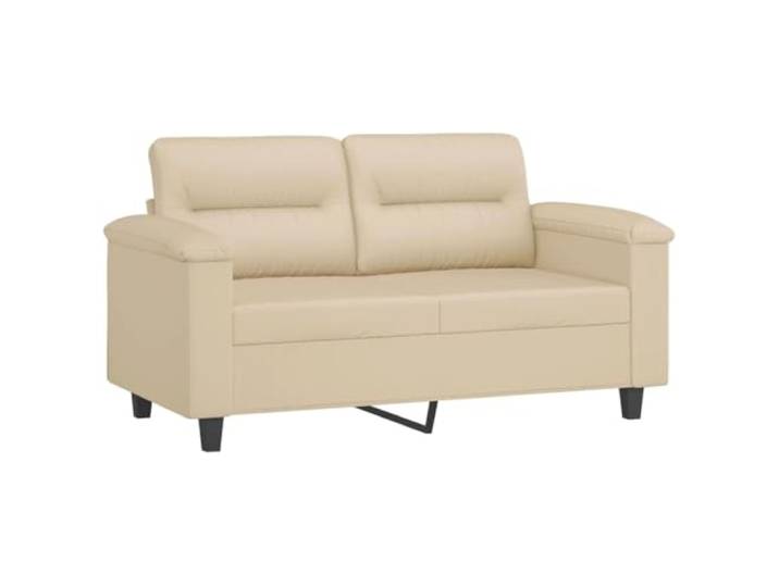 KTHLBRH Sofaset 3-teilig mit Kissen creme aus Mikrofaser 2-Sitzer-Sofas, Fußstützen, 4 Kissen, Gestell aus Metall und Sperrholz, Schaumstoff