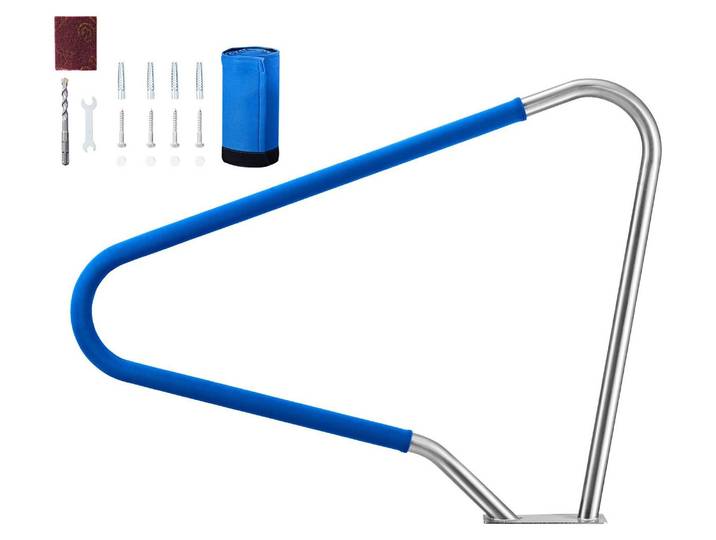 VEVOR\, barrière de sécurité pour piscine\, dimensions 1220 x 100 x 915 mm\, capacité de charge 100 kg\, poignée de maintien pour piscine en acier inoxydable 304\, revêtement antidérapant amovible\, accessoires complets\, idéale pour les piscines\, les parcs aquatiques et les centres de bien-être