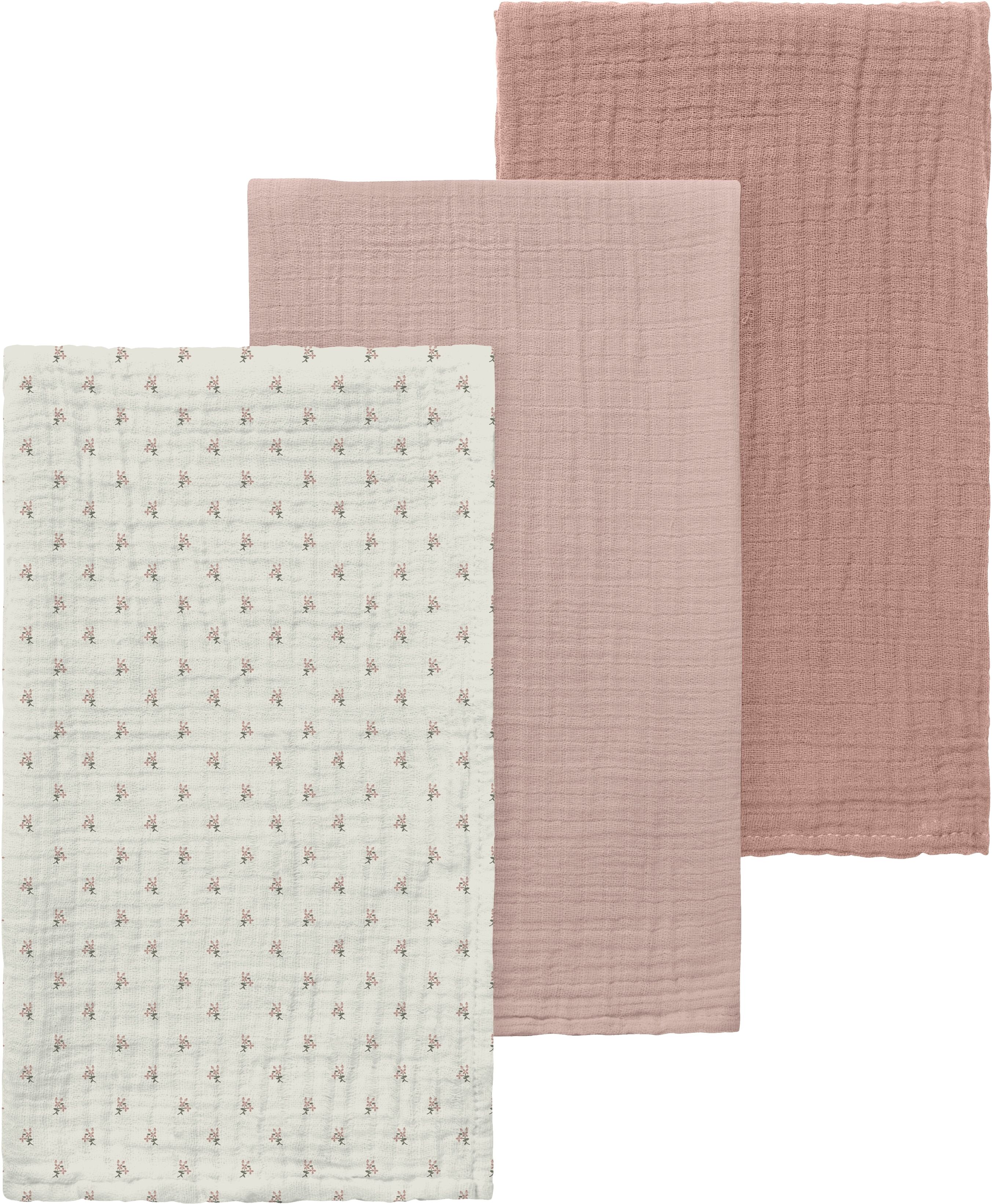 Multifunktionstuch LIL' ATELIER "NBNISLEYS 3PACK NAPPIES LIL NOOS", Baby, rosa (coconut milk aop:peach whip, misty rose), Web, Baumwolle, bedruckt, unifarben, Modetücher Multifunktionstuch, aus Baumwolle, bequeme Passform, mit Blumenmuster und Uni-Look co