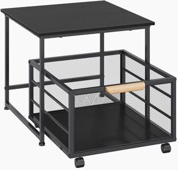 Garvee 20x20 In Mini Fridge Stand Rolling Basket Black Brown Iron Wood