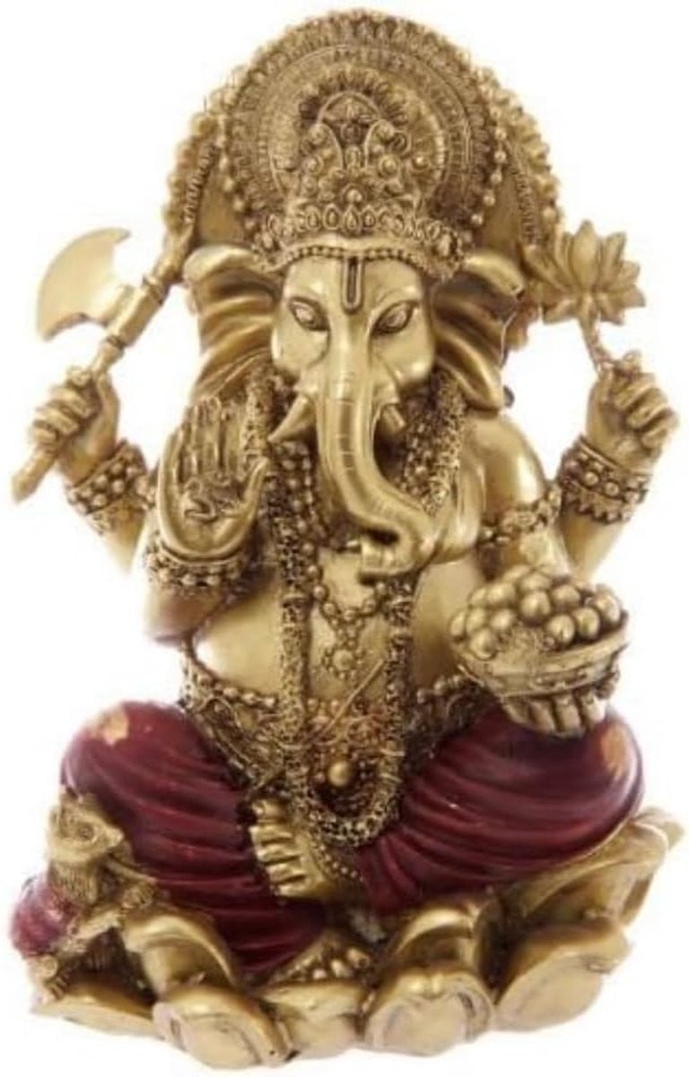 Decoratiefiguur Ganesh Boeddha beeld Rood metallic Hoogte: 16 cm