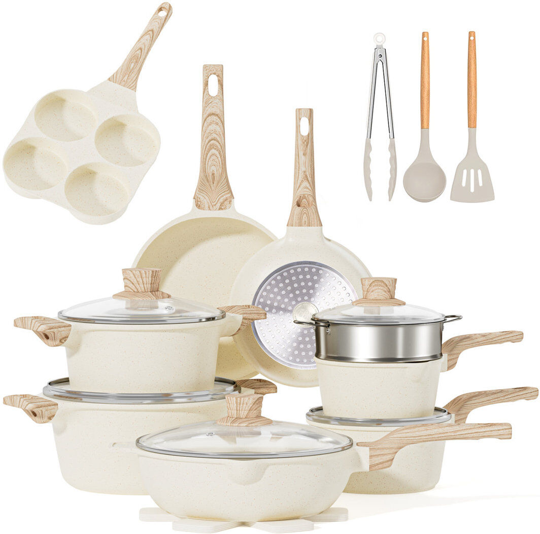 CAANNASWEIS 18 - Piece Non-Stick Cookware Set Beige 18
