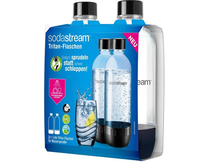 Wassersprudler Flasche SODASTREAM DuoPack 2x 1L Tritan-Flasche , transparent, 1.000ml, Kunststoff, Karaffen, Wassersprudler Flasche, Ersatzflaschen für SodaStream Wassersprudler mit PET-Flaschen