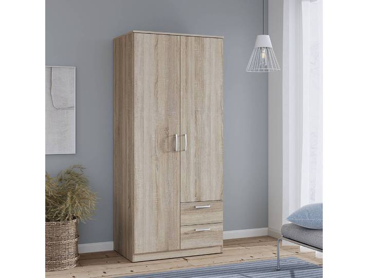 Armoire à portes battantes Naja -tiroirs 82cm Marron/Imitation chêne de Sonoma