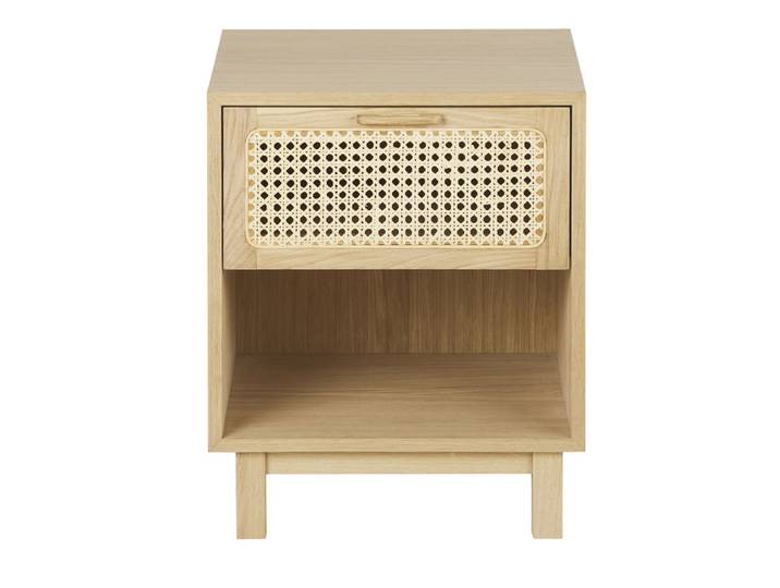 Nachttisch mit 1 Schublade und 1 Fach aus Rattangeflecht, beige
