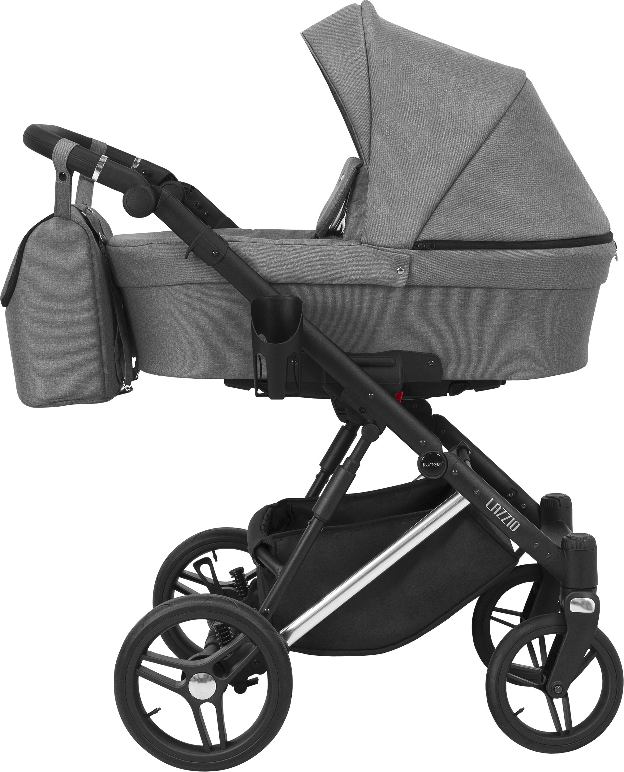Kinderwagen LAZZIO PREMIUM Babywagen Babyschale Kinder Wagen Set 1 in 1 (grau, Rahmenfarbe: Silber)