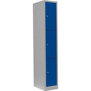 Lüllmann Schließfachschrank 520311, blau, 3 Fächer, Stahl, 32 x 180cm, mit Zylinderschloss