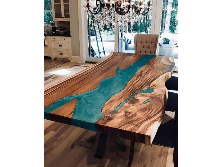 Xlmoebel Esstisch Massiver Holztisch mit Epoxidharz und eleganter Wasserfall-Form (Esstisch, 1-St., Esstisch), Hergestellt in Europa