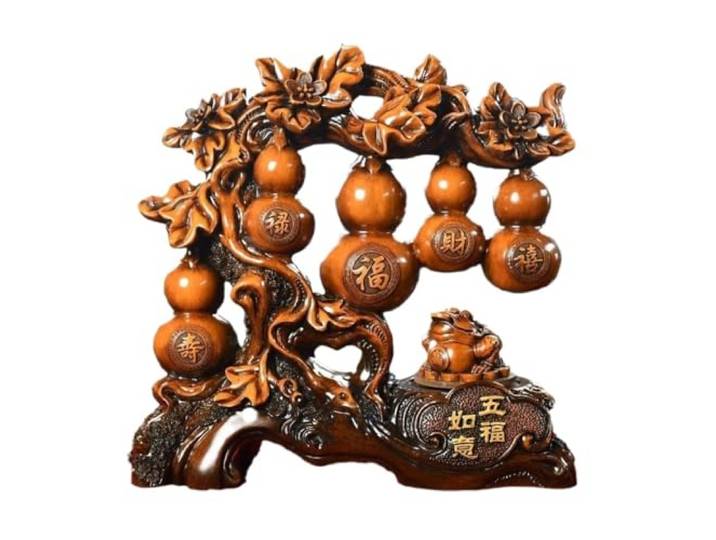 Five Blessings Kürbisornament aus Kunstharz for die Inneneinrichtung Verheißungsvolle Kürbisdekoration aus Harz for den Eingangsbereich, den Weinschrank und Einweihungsgeschenke(Big)