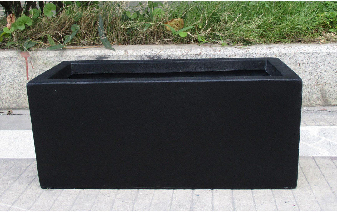 HORTICO Frostproof, Concrete Effect Garden Planter Pot with Drainage Holes Black 30cm H x 60cm W x 30cm D