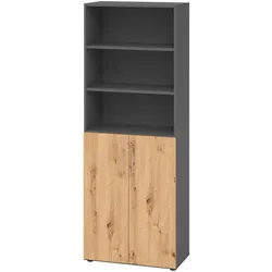 bümö Aktenregal & Schrank abschließbar, Büroschrank Regal Kombination Holz 80cm breit in Graphit/Asteiche - abschließbarer Schrank für's Büro &