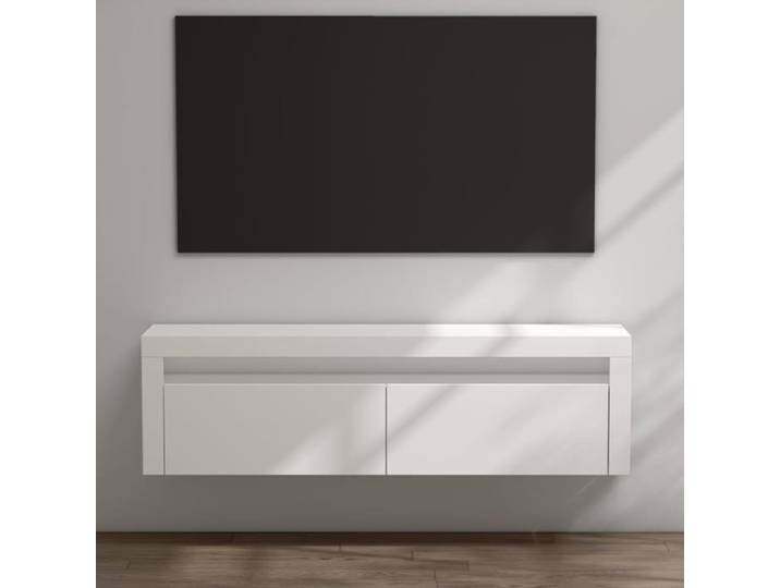 Sogood Meuble TV Bas 160x40x46cm Armoire TV Blanc Mat Table de Télévision Salon Portes Meuble TV Suspendu MBTV01