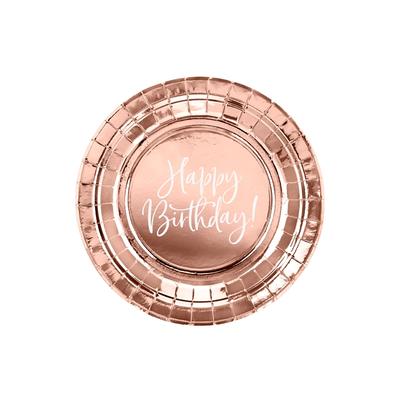 PartyDeco 6 Teller roségold Happy Birthday