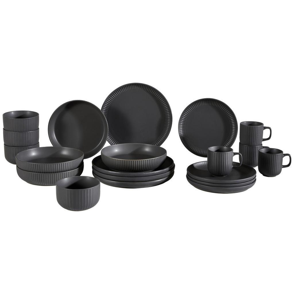 Novel Kombiservice , Schwarz , Keramik , 20-teilig , 240 ml,240 ml,430 ml , Lfgb , Geschirr, Geschirr-Sets, Kombiservice
