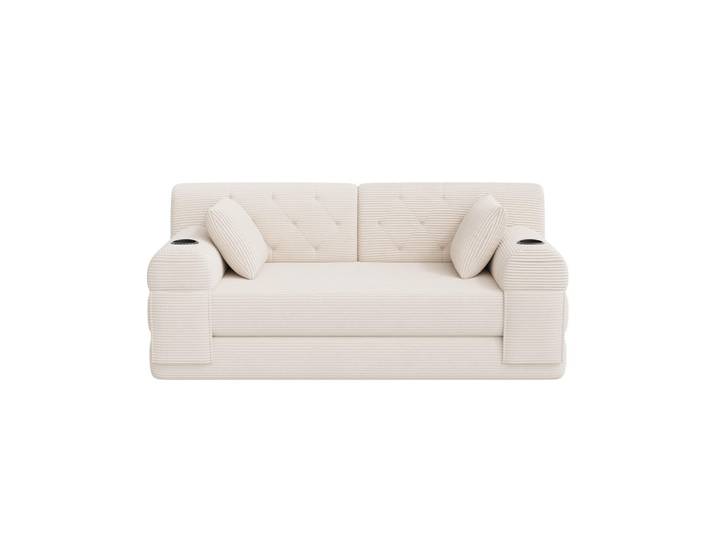 Komhtom 2-Sitzer-Sofa – Cord, Metallrahmen, Becherhalter, kompakt, Beige, Mode, 80x81x168 cm, Wohnzimmer, Sofas & Couches, Sofas, 2-Sitzer Sofas