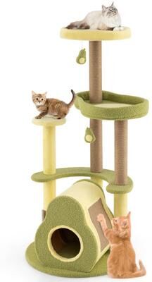 Costway Freestanding Multi-level Avocado Cat Tower with Private Condo-Green